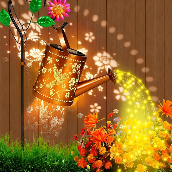Hummingbird Outdoor Hanging Solar Lantern Waterproof Metal Openwork Hummingbird Watering Can Landscape Lights with Shepherd Hook for Porch Lawn Driveway Backyard Pathway Gifts for Women Mom Grandma1