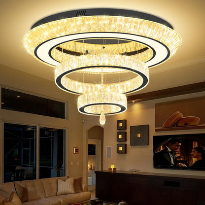 Modern Led Ring Chandelier for Living Room Luxury 3 Ring Crystal Chandelier Lighting 40In Black LED Dimmable Flush Mount Chandelier3