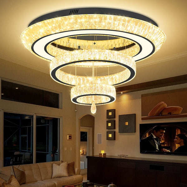 Modern Led Ring Chandelier for Living Room Luxury 3 Ring Crystal Chandelier Lighting 40In Black LED Dimmable Flush Mount Chandelier3