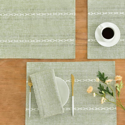 Cotton Linen Place Mats, Sage Green Embroidered Placemats Set of 42