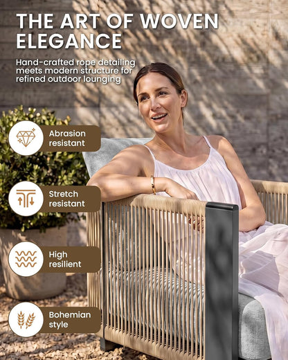 Luxury Patio Furniture Set, 4-Piece Curved Outdoor Furnitrue Set with Weather-Resistant Aluminum Frame and 7.1" Thicker Cushion, Woven Rope Patio Conversation Set for Deck, Garden2