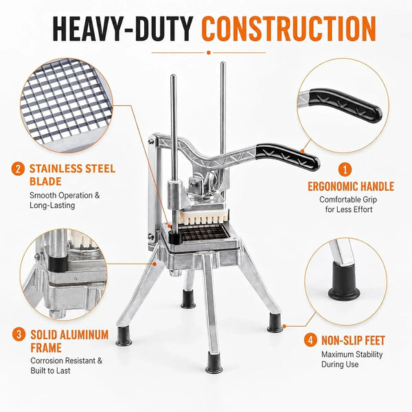 Commercial Vegetable Fruit Chopper W/6-Wedge Slicer&1/4″&3/8″&1/2" Blade Professional Food Dicer French Fry Cutter Onion Slicer Stainless Steel for Tomato Peppers Potato Mushroom | Professional Prep Tool for Restaurants, Catering & Commercial Kitchens. Cuts Onions, Potatoes, Tomatoes and More5