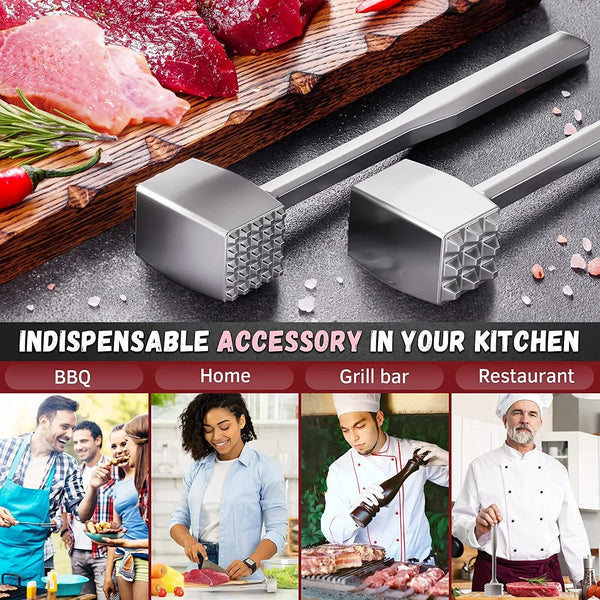 Meat Tenderizer 1 Pcs Aluminium Mallet Dual-Sided - Tenderizer Tool Kitchen Pounder - Home Hammer for Tenderizing Ice Steak Stainless Veal & Chicken Safe Beater 13094794