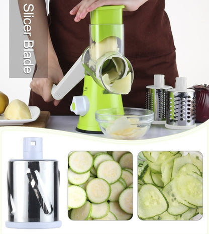 Rotary Cheese Grater with 3 Stainless Steel Drum Blades and 12 in 1 Professional Mandolin Slicer for Kitchen with 1.7 L Vegetable Container4