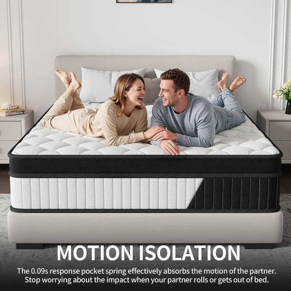 12 Inch Full Mattress Individually Wrapped Coil Hybrid, Cooling Knitted Cover & Ventilated Foam, Medium Soft with Targeted Body Support, Certified Fire-Resistant, Bed in a Box,White.7