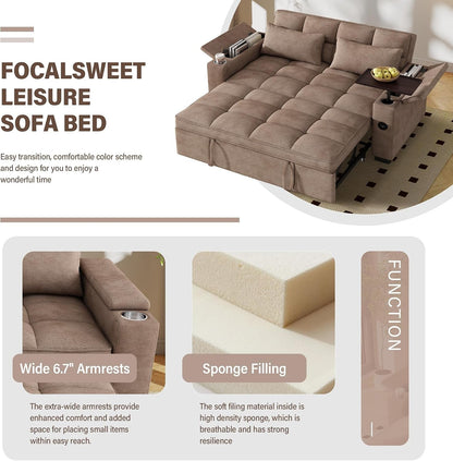 65'' Sleeper Sofa Pull Out Couches for Apartments,Rv (Chenille,Coffee)8