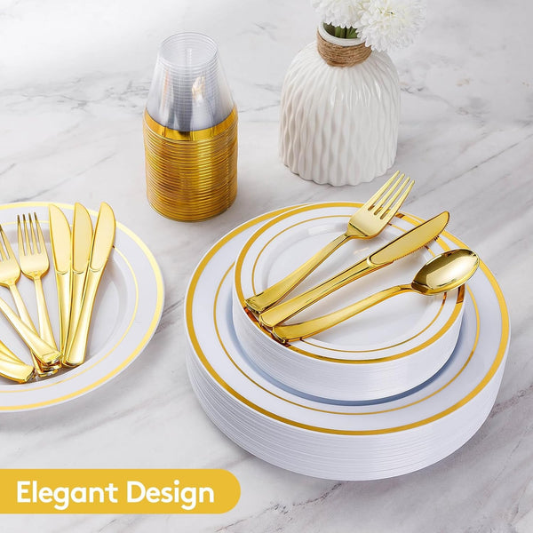 600 Pieces Gold Disposable Plastic Plates for 100 Guests4