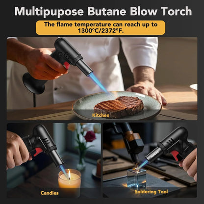 Butane Torch Lighter with Adjustable Flame & Fuel Window