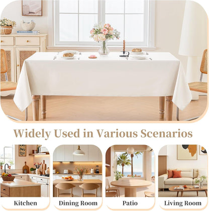 Textured Table Cloth for Rectangle Tables 60×75 Inch Waterproof Linen Table Cloth Spill Proof and Wrinkle Free Table Cover for Dining Table,Farmhouse Kitchen, Parties and Holidays, Ivory White5