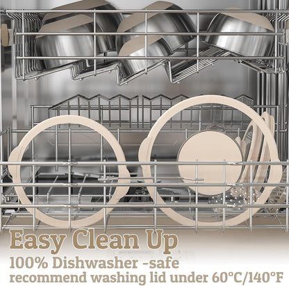 Mixing Bowles Set with Lids Set - Warp-Proof TPR-AS Lids, Stainless Steel Mixing Bowl with 3 Graters & Measuring Lines, Non-Slip Bowls for Baking, Prep, Airtight Food Storage (Khaki 5/3/2/1.5/0.63QT)3