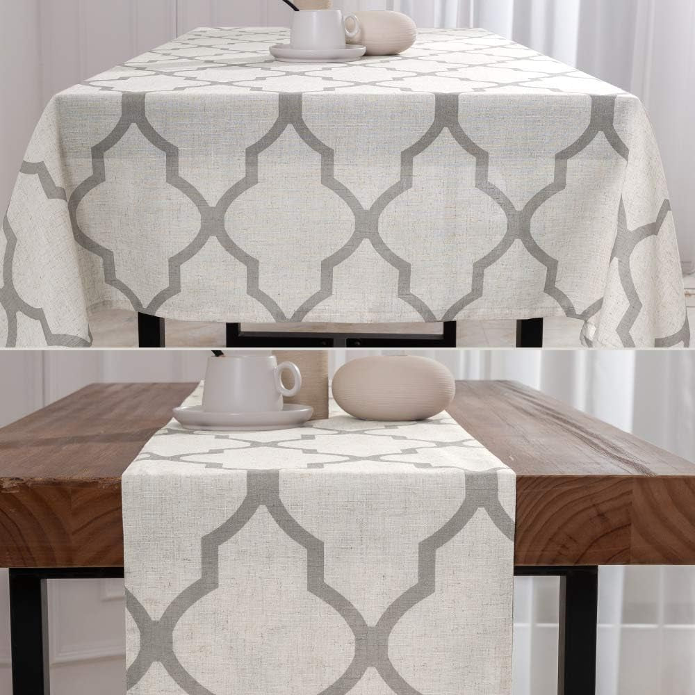 moroccan-tile-table-runner-linen-textured-for-kitchen-geometric-trellis-printed-table-cover-1-panel-55-l-soft-grey