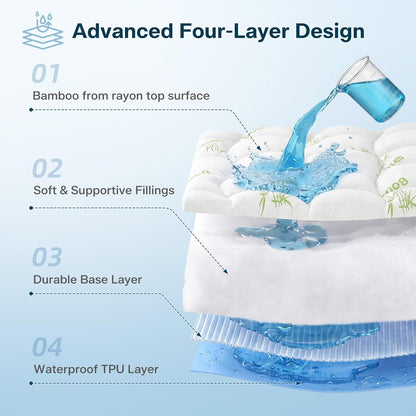 Waterproof Queen Size Mattress Topper Viscose Derived from Bamboo, Extra Thick Mattress Pad for Back Pain, Cooling Mattress Protector with Deep Pocket 8"-21", Green,Queen3