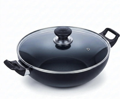 Non Stick Imperial Classic Wok with Glass Lid – Pfoa-Free Nonstick Wok Pan, Tempered Glass Lid with Steam Vent, Easy Clean Stir Fry Wok for Gas & Electric Stovetops (13")1