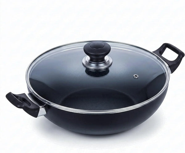 Non Stick Imperial Classic Wok with Glass Lid – Pfoa-Free Nonstick Wok Pan, Tempered Glass Lid with Steam Vent, Easy Clean Stir Fry Wok for Gas & Electric Stovetops (13")1