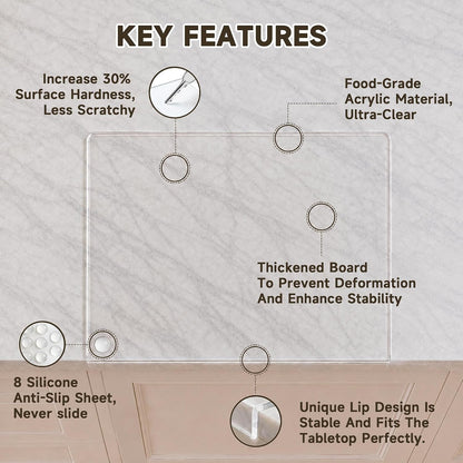 Clear Acrylic Cutting Board with Counter Lip 17.5"X13.5" | Non-Slip Base, 60% Thicker, Bpa-Free Food-Safe, Easy Clean, Protects Countertops, for Bread Meat Veggies, Kitchen Essential5
