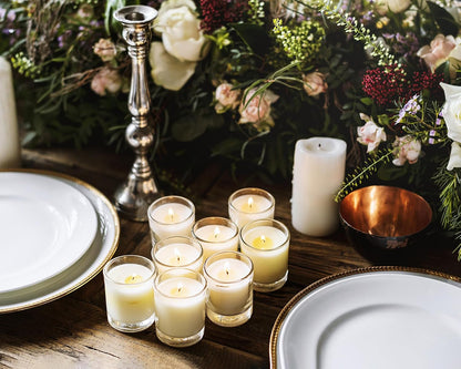Set of 4 White Votive Candles, Clear Glass Filled Unscented Soy Wax Candle for Home Décor Weddings Spa Holidays Party and DIY4