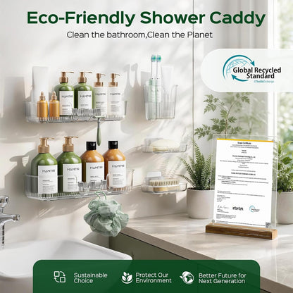 Adhesive Shower Caddy: 5 Pack Rustproof & Strong Adhesive Bathroom Organizers with Large Capacity, No-Drill Quick Installation - Space-Saving Storage Shelves for Renters & Home Decor - Clear6