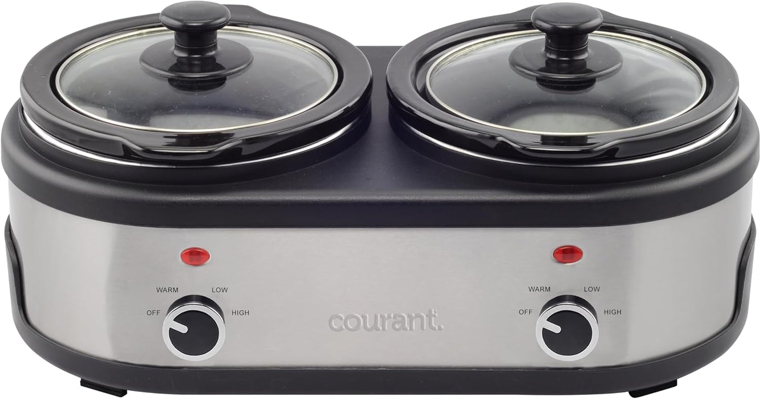 3-2-quart-double-slow-cooker1-6-qt-each-w-warm-settings-stainproof-stoneware-pots-and-glass-lids-stainlesssteel