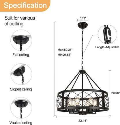 6-Light 22.5'' Farmhouse Chandelier for Dining Room Light Fixture2