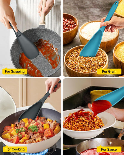 Pack of 2 Cooking Spoons for Non Stick Cookware, Multifunction Spatula Spoon Bpa-Free, One-Piece Design, Suitable for Scooping, Scraping, Serving and Mixing(Gray-Blue)5
