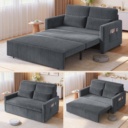 77.2'' Extended Pull Out Sofa Bed, 3-In-1 Sleeper Couch, Dark Gray1