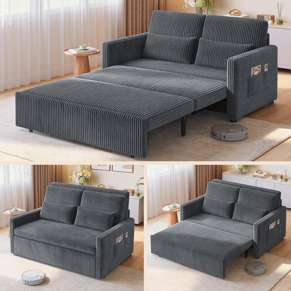 77.2'' Extended Pull Out Sofa Bed, 3-In-1 Sleeper Couch, Dark Gray1