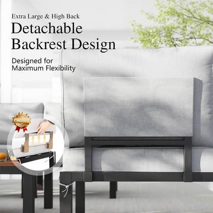 6-Seat Metal Patio Sofa Sectional Set with Gray Cushions4