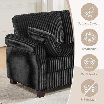6 Seater 91'' Modular Sectional Sofa with Storage, Corduroy Black5