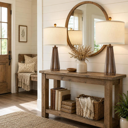 23.5" Farmhouse Table Lamps Set of 2 with 9W LED Bulbs, Vintage Brown5