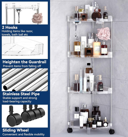 Corner Shower Caddy Standing 4-Tier Shower Organizer with Hooks5