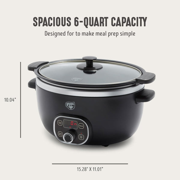 6QT Ceramic Nonstick Slow Cooker, Cooktop/Oven Safe, Black | Pfas-Free Nonstick Removeable Inner Pot, Dishwasher Safe Components, Programmable, Keep Warm, Delay Timer, Family Sized2