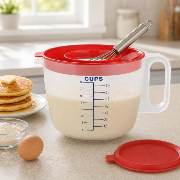 8 Cup Measuring Cup & Mixing Pitcher with Handle and Spout, Splatter-Free Lid, Bpa-Free, Ideal for Baking, Pancakes, and Whisking6