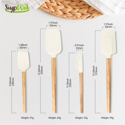 Silicone Spatula Set, Food Grade Rubber Spatula-4 Piece Nonstick Rubber Spatulas, Spoonula, Jar Scraper for Cooking, Baking, Mixing, Frosting - Heat Resistant up to 600°F (4 Pcs Spatula Off-White)7