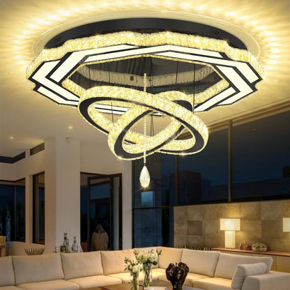 Large Crystal Chandelier Dia 48" Black Ring Crystal Chandelier Flush Mount Ceiling Light for Living Room Foyer Hallway Dimmable LED 3 Rings Celing Lighting1