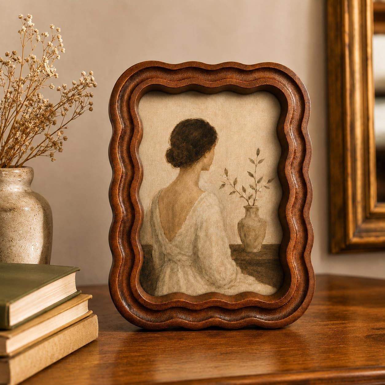 5x7-picture-frame-vintage-brown-photo-frame-wooden-scalloped-frame
