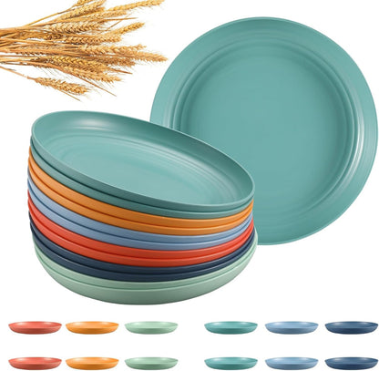12 Pcs Unbreakable Deep Dinner Plates Set, 10 Inch Reusable Plastic Wheat Straw Plates, Microwave and Dishwasher Safe Plate for Kitchen, Lightweight Plate for Dessert, BPA Free, 6 Colors1
