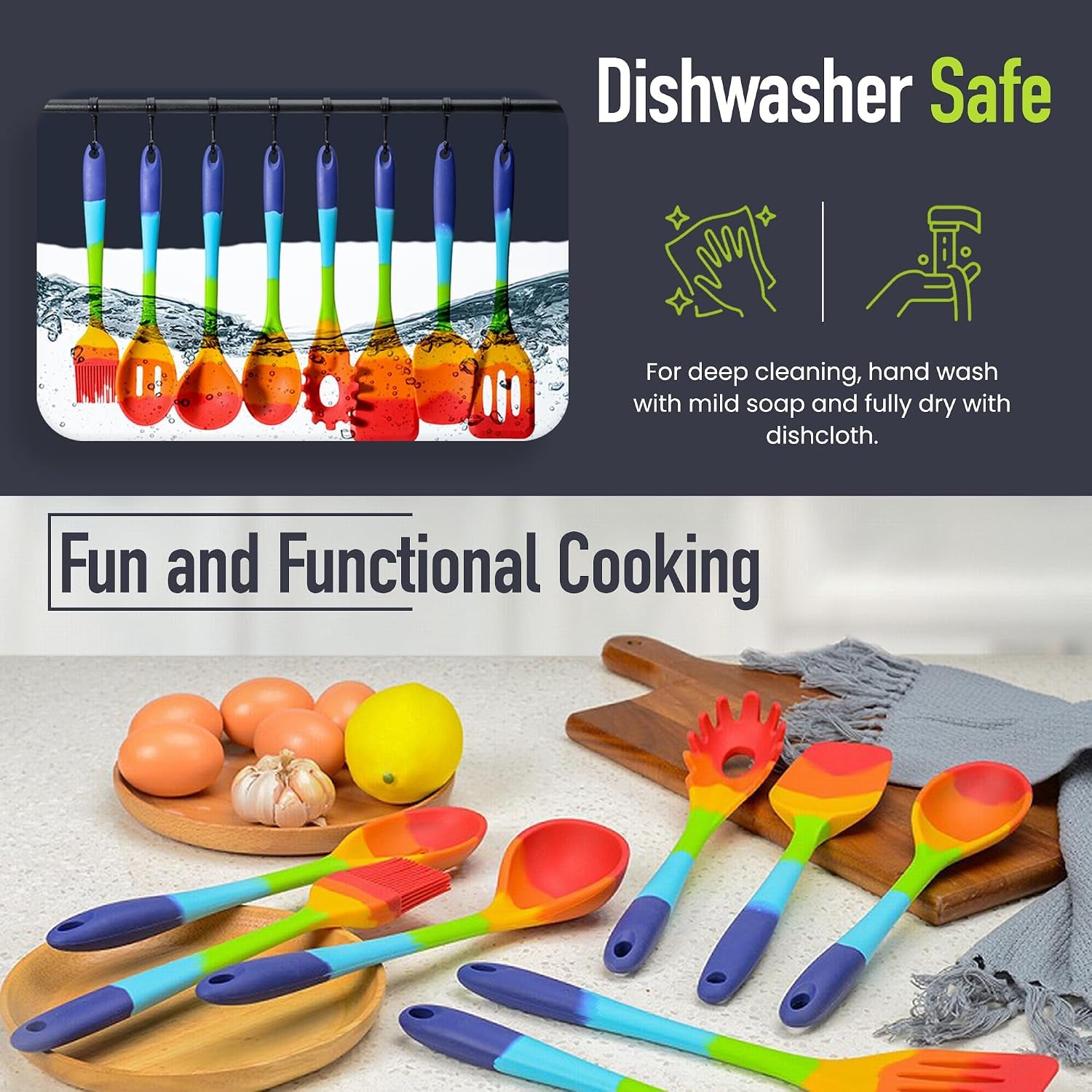 9-piece-rainbow-silicone-spatula-set-with-tongs-multicolor-heat-resistant-cooking-utensils-for-nonstick-cookware-flexible-turner-spoon-spatula-brush-fda-safe