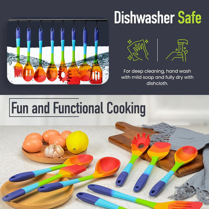 9-Piece Rainbow Silicone Spatula Set with Tongs – Multicolor Heat-Resistant Cooking Utensils for Nonstick Cookware – Flexible Turner, Spoon, Spatula, Brush, FDA Safe6