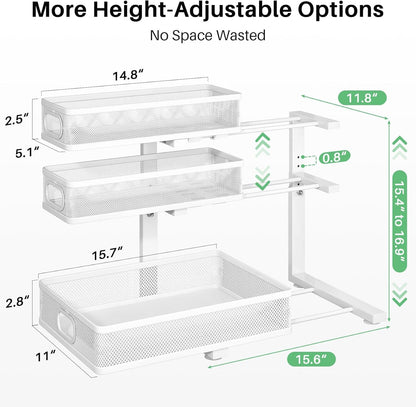 under Sink Organizer, 2-Pack 3-Tier Height Adjustable Thickened Metal Pull Out Cabinet Organizer Shelf, Slide Out Storage Drawer Rack for Bathroom Kitchen Pantry Home Laundry Organization3