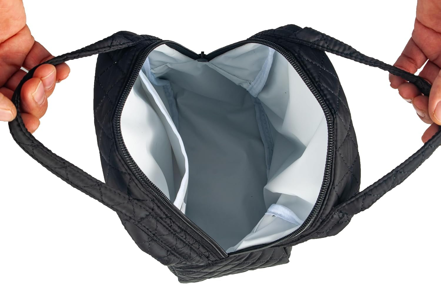 machine-washable-women-quilted-fabric-insulated-reusable-cooler-lunch-bag-tote-adult-thermal-lunch-box-storage-bag-for-ｗork-black
