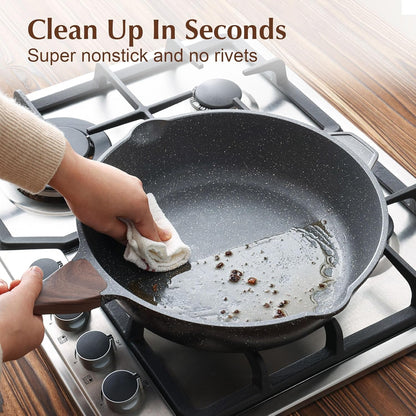 Nonstick Deep Frying Pan Skillet, 11-Inch Saute Pan with Lid, Stay-Cool Handle, Chef Pan Healthy Stone Cookware Cooking Pan, Induction Compatible5