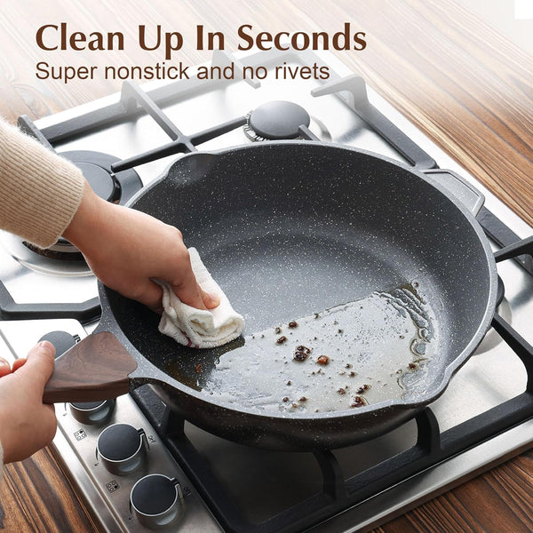 Nonstick Deep Frying Pan Skillet, 11-Inch Saute Pan with Lid, Stay-Cool Handle, Chef Pan Healthy Stone Cookware Cooking Pan, Induction Compatible5