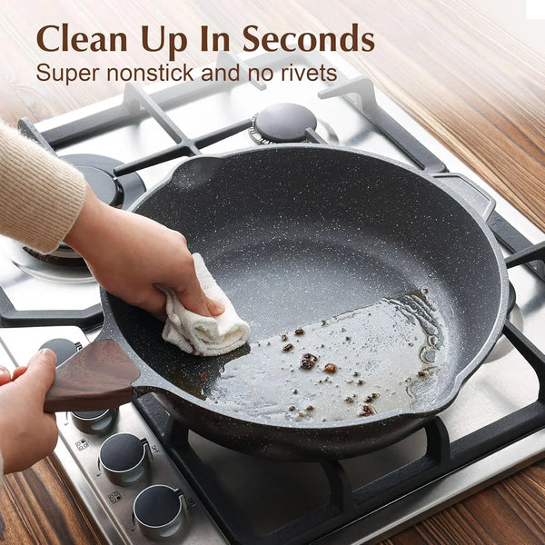 Nonstick Deep Frying Pan Skillet, 12-Inch Saute Pan with Lid, Stay-Cool Handle, Chef Pan Healthy Stone Cookware Cooking Pan, Induction Compatible, PFOA Free5