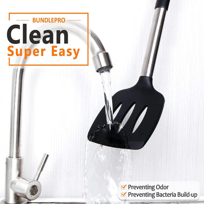 Silicone Cooking Utensils Set, 8 Pcs Kitchen Utensils with Holder, Black7