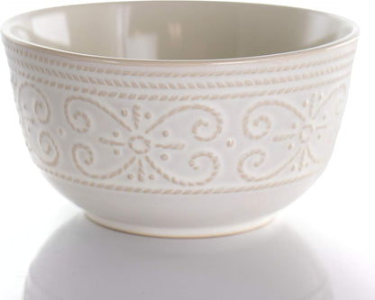 round Decorated Stoneware Scallop Embossed Dinnerware Dish Set, 16 Piece, Luna7