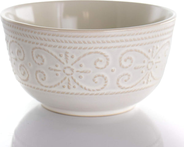 round Decorated Stoneware Scallop Embossed Dinnerware Dish Set, 16 Piece, Luna7