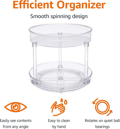 Lazy Susan Turntable Organizer for Spices and Condiments, 9" Diameter, 2 Tier, Clear2