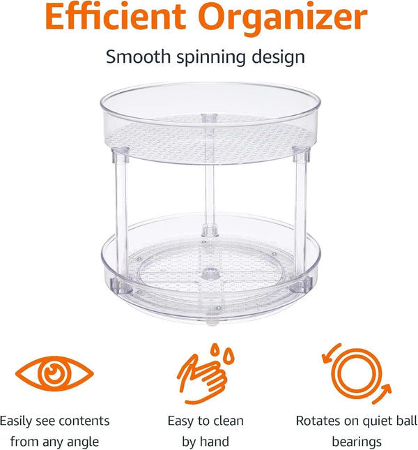 Lazy Susan Turntable Organizer for Spices and Condiments, 9" Diameter, 2 Tier, Clear2