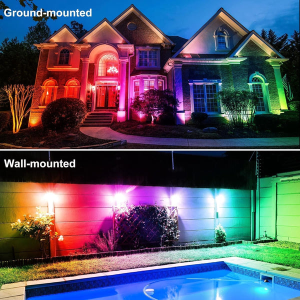 Halloween RGBW Color Changing Landscape Lighting,12V Low Voltage Landscape Lights Spotlights with Transformer Remote Control Decorative for Garden, Yard, Lawn, Pool, 44Ft Cable(6-In-1)6