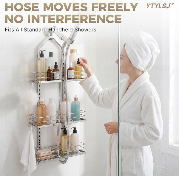 3-Tier Hanging Shower Caddy for Handheld Showerhead, Silver6